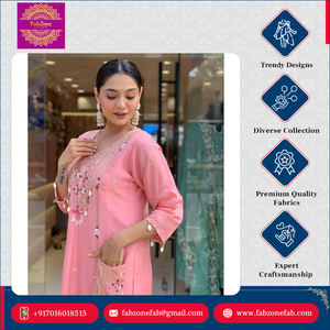 Kurti pantalon FABZONE de style indien traditionnel, moderne, élégant, simple, rose, en soie romaine pure, longueur au sol, coupe ample, haute qualité - Product Image 6