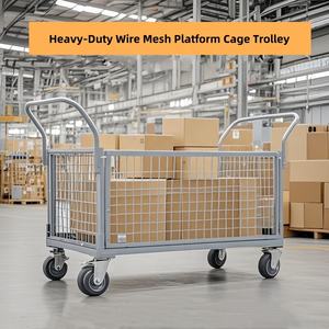 Troli pagar datar logam pagar pembatas Supermarket kereta gandeng keranjang lipat kereta truk Platform <span class=keywords><strong>Dolly</strong></span> tangan dengan kandang - Product Image 6