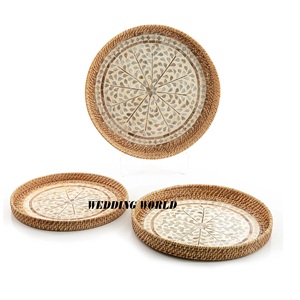<b>Table</b> Decoration <b>Round</b> Shape Rattan Serving <b>Tray</b> Premium Quality Handmade Designer Platter Set Of Three Wholesale Rattan <b>Tray</b> - Product Image 1