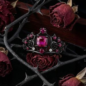 Jeulia Black <b>Crown</b> Dark Rose Queen Cushion Cut Fashion <b>Ring</b> - Product Image 3