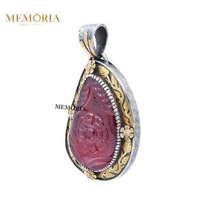 ทำด้วยมือ18K สีเหลืองทอง925เงินสเตอร์ลิงจี้เพชรทับทิมวินเทจแกะสลักดอกไม้ประดับได้รับการรับรองของขวัญเครื่องประดับที่ดี - Product Image 2