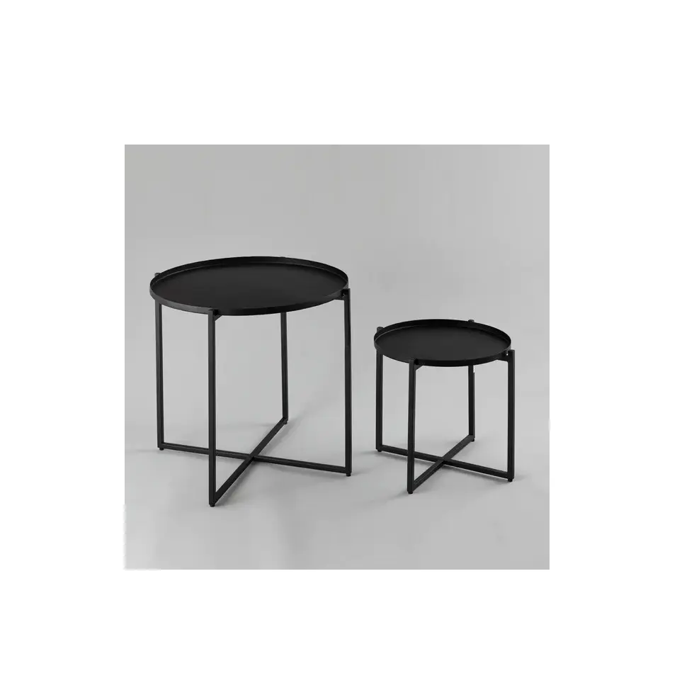 High Quality Matte Black Finished Powder Coated Set of 2 Nesting Tables for Home and Hotel Use at Best Prices