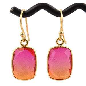 Trending-pendientes de plata de ley 925 con gancho colgante, joyería de moda, color naranja, de cuarzo, chapado en oro - Product Image 1