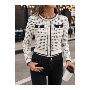 เสื้อถักคาร์ดิแกนกระดุมคอกลมของผู้หญิงเครื่องประดับแฟชั่น - Product Image 5