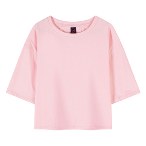 เสื้อยืดครอปท็อปผู้หญิง ปี 2026 แขนสั้น คอกลม สีพื้น ทรงหลวม สวมใส่สบาย ผ้าเจอร์ซีย์ 100% ผ้าฝ้าย ใส่ได้ทุกฤดู - Product Image 5