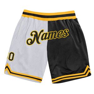 Pantalones cortos de baloncesto de moda divididos auténticos dorados y blancos con logotipo personalizado al por mayor - Product Image 1