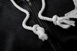 Sudadera con capucha con cremallera y lavado ácido de 500 GSM personalizada para hombre, ropa de calle de punto, sudadera impermeable antiarrugas de gran tamaño con parche desgastado - Product Image 6