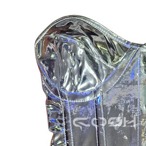Custom Fashion Wear Silver Metallic PVC <b>Corset</b> | Shiny Clubwear Overbust <b>Corset</b> with Steel Boning - Product Image 6