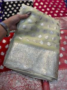 Sari de Georgette de Viscosa con Diseño Moderno y Blusa Combinada, Listo para Comprar, en Existencia, Superventas - Product Image 6