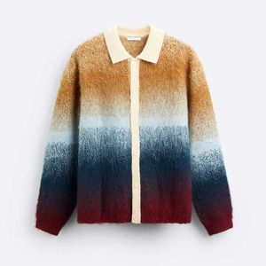 Tùy Chỉnh Gradient Màu Mohair Cardigan Dài Tay Áo Ve Áo Cổ Áo Phía Trước Nút Đóng Cửa Cộng Với Kích Thước Người Đàn Ông Của Jacquard Áo Len - Product Image 1