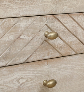 Mesita de Noche Moderna Rústica de Tres Cajones con Acabado Desgastado, Mueble Tradicional para Dormitorio, Hecho a Mano en India - Product Image 2