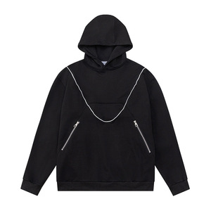 Sweat à capuche pour homme de style urbain européen et américain, avec deux poches zippées, sweat à capuche tendance, sweat à capuche surdimensionné - Product Image 1