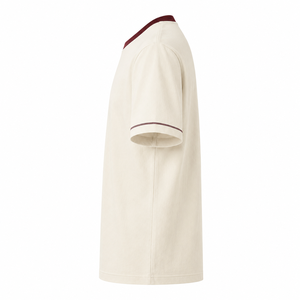 Camiseta de Algodón Crema al por Mayor con Cuello Redondo y Contraste Borgoña, Bordado Minimalista, Ropa Casual Personalizada para Hombre - Product Image 6