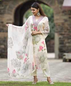 Wholesale Indian <b>Dresses</b> Top Bottom Dupatta set Eid Maria Cotton Printed Beautiful Arabic Style Pink Festive Wear Set - Product Image 6