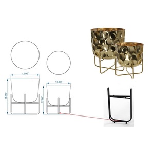 ชุดกระถางต้นไม้ทำจากโลหะสำหรับตกแต่งสวนพร้อมขาตั้งสำหรับบ้านและสวนสองชิ้นสีทอง - Product Image 4