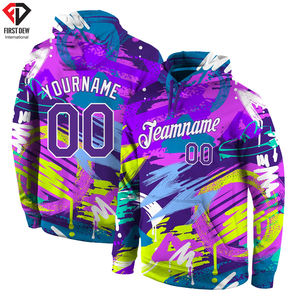 Sudadera con capucha y mangas con estampado floral para hombre, ropa deportiva masculina de color púrpura y naranja, personalizada por sublimación con nombre de equipo y número - Product Image 5