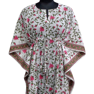 Dernier design de kaftan marocain, confortable et luxueux, grande taille, imprimé à la main, en voile de coton doux, kaftan de nuit au prix le plus bas - Product Image 3
