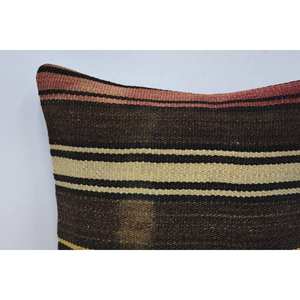 Almohada de lana de retazos Kilim marrón de lujo de 18x18 pulgadas, cojín decorativo, estampado Floral Vintage, ropa de cama tejida, suelo portátil - Product Image 2