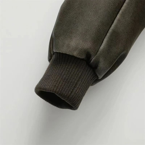 Vestes pour femmes Street fashion Bomber Jacket Stand Collar Black Short Leather Coat BY VILLAGE IMPEX - Product Image 3