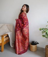 Vêtement ethnique Evergreen en coton chinon rouge, à l'aspect riche, avec broderie et travail de sequins multifils, pour tenues de réception, prix de gros