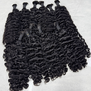Cabello humano vietnamita rizado a granel sin trama, negro natural, suave, con textura completa, para trenzas boho y trenzas de ganchillo. - Product Image 3