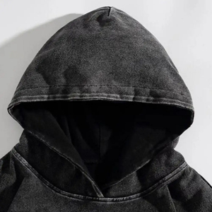 Suéter de manga larga de gran tamaño, Sudadera con capucha de lavado ácido para hombre, sudaderas con capucha de algodón 100% desteñidas Vintage negras lavadas para hombre - Product Image 5