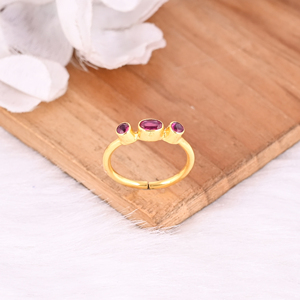 Pierre précieuse Hydro rose solide 925 argent Sterling plaqué or jaune réglable à la main bague empilable bijoux minimalistes - Product Image 4