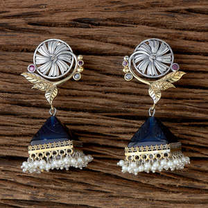 Two Tone Plated Oxidised German Silver Jhumki <b>Earring</b> With <b>Pearls</b> Fashion Jewellery in India - Product Image 2