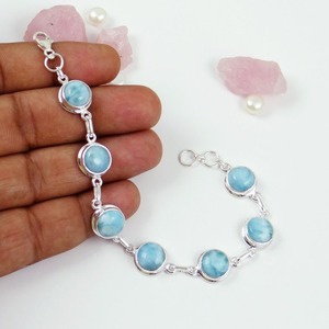 Cadeau de fiançailles Larimar pierre précieuse solide 925 en argent Sterling fait à la main en argent fin Tennis Bracelet bijoux en argent Sterling bijoux - Product Image 5
