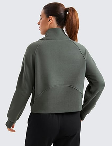 Sudadera con media cremallera y forro polar para mujer, Jersey suave, cuello embudo, manga larga con bolsillos, agujeros para el pulgar para el invierno - Product Image 3