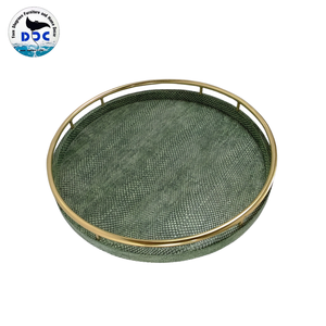 Bandeja de Almacenamiento Redonda de Alta Calidad Daphoco, Imitación Piel de Tiburón, con Asa de Anillo de Latón Verde Musgo, Modelo 090 - Product Image 4