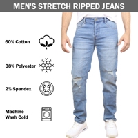 Erkek Modern Kesim Yırtık Koyu Renk Kot Düz Rahat Esnek Dokuma Düz Paça Kot Pantolon Her Mevsim