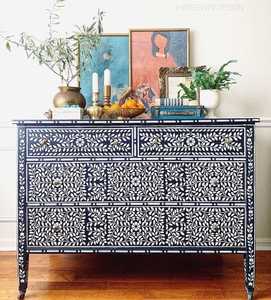 Commode à tiroirs en os incrusté, meuble de rangement décoratif fait main pour cuisine, chambre et bureau, provenant d'Inde - Product Image 3