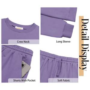 Ensembles de pyjama pour femmes tenues deux pièces sweats à manches longues ensembles de salon hauts et shorts décontractés tenues d'automne - Product Image 5