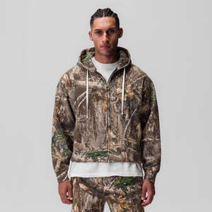Nouveaux sweats à capuche pour hommes avec logo personnalisé, camouflage Real Tree, surdimensionnés, 100% coton respirant, poids lourd 500GSM, fermeture éclair, vêtements pour hommes - Product Image 1