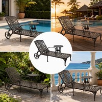 Chaise longue inclinable en aluminium durable et écologique de style antique traditionnel avec roues pour villa/cour et parc