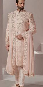 2024 Stunning Zari Embroidery Groom Sherwani with <b>Pant</b> Matching Shoe Embellished Crystal Glass Beads Resham Work Jacket XL Size - Product Image 2