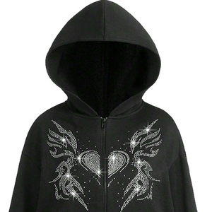 Sudadera con capucha informal con piedra del Rin, sudaderas transpirables antiarrugas con estilo para mujer, sudaderas transpirables a precios al por mayor - Product Image 3