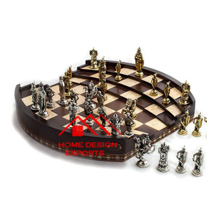 Ajedrez de madera con moneda de metal, tablero de ajedrez con acabado plateado y dorado, tablero de ajedrez de madera hecho a mano - Product Image 5