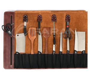 ขายดีมีดเชฟหนังวัวแท้แบบม้วน3มม. กระเป๋ามีดหนังวัวแทนมีลายสลักโลโก้แบบกำหนดเอง - Product Image 1