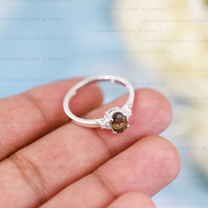 แหวนหมั้นควอทซ์สโมคกี้ CZ 925เงินสเตอร์ลิงเครื่องประดับแบบมินิมอลขนาดเล็กของขวัญวันครบรอบงานหมั้นของผู้หญิง - Product Image 5