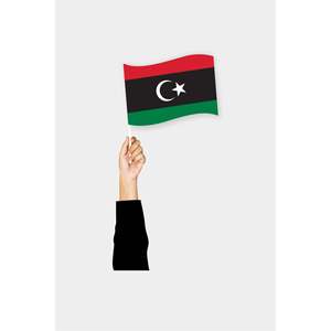 Bandera de mano de Libia impresa digitalmente en satén, nailon, plástico y poliéster para agencias de automoción, seguros, educación y viajes - Product Image 1