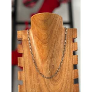 Collier de style religieux Navajo en or 14 carats, motif géométrique, chaîne à maillons trombone en argent sterling, perle, or blanc et or jaune, chaîne torsadée - Product Image 1
