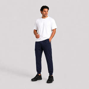 Slimvault <b>Joggers</b> (<b>Navy</b>) Regular Fit 100% Cotton Customizable Logo Zippers Pleats Decor XL Size Straight Pattern High Mid Long - Product Image 4