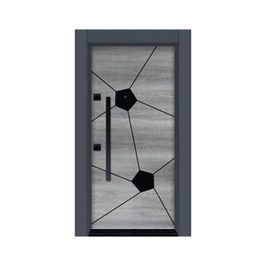 Porte d'entrée extérieure en acier moderne gris avec poignée en acier inoxydable, design imperméable - Product Image 6