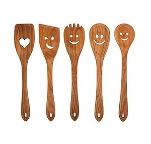 Ensemble de cuillères de cuisine en bois Surface lisse en teck Poignée de confort douce Ustensiles en bois antiadhésifs pour une cuisson facile - Product Image 4