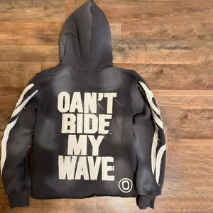 ชุดวอร์มผ้าฝ้าย100% สำหรับผู้ชายสีพื้นมีฮู้ดแขนบานปรับแต่งได้ - Product Image 6