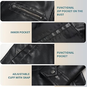Chaqueta bomber de cuero moderna para hombre con cuello alto, disponible en producción a granel, material de alta calidad - Product Image 3