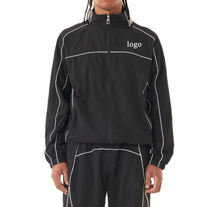 OEM Customized White Piping Casual Woven Windbreaker Set Men Nylon <b>Plain</b> <b>Tracksuit</b> CustomMade Windbreak <b>Tracksuit</b> for Men - Product Image 3