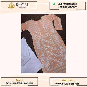 Fantasía de algodón de rayón pesado con hermoso trabajo de hilo de bordar manga completa con traje de bordado - Product Image 5